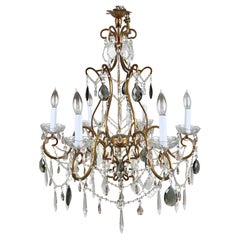 French Marie Therese Hollywood Regency Style Cut Crystal Chandelier, 6 Arms