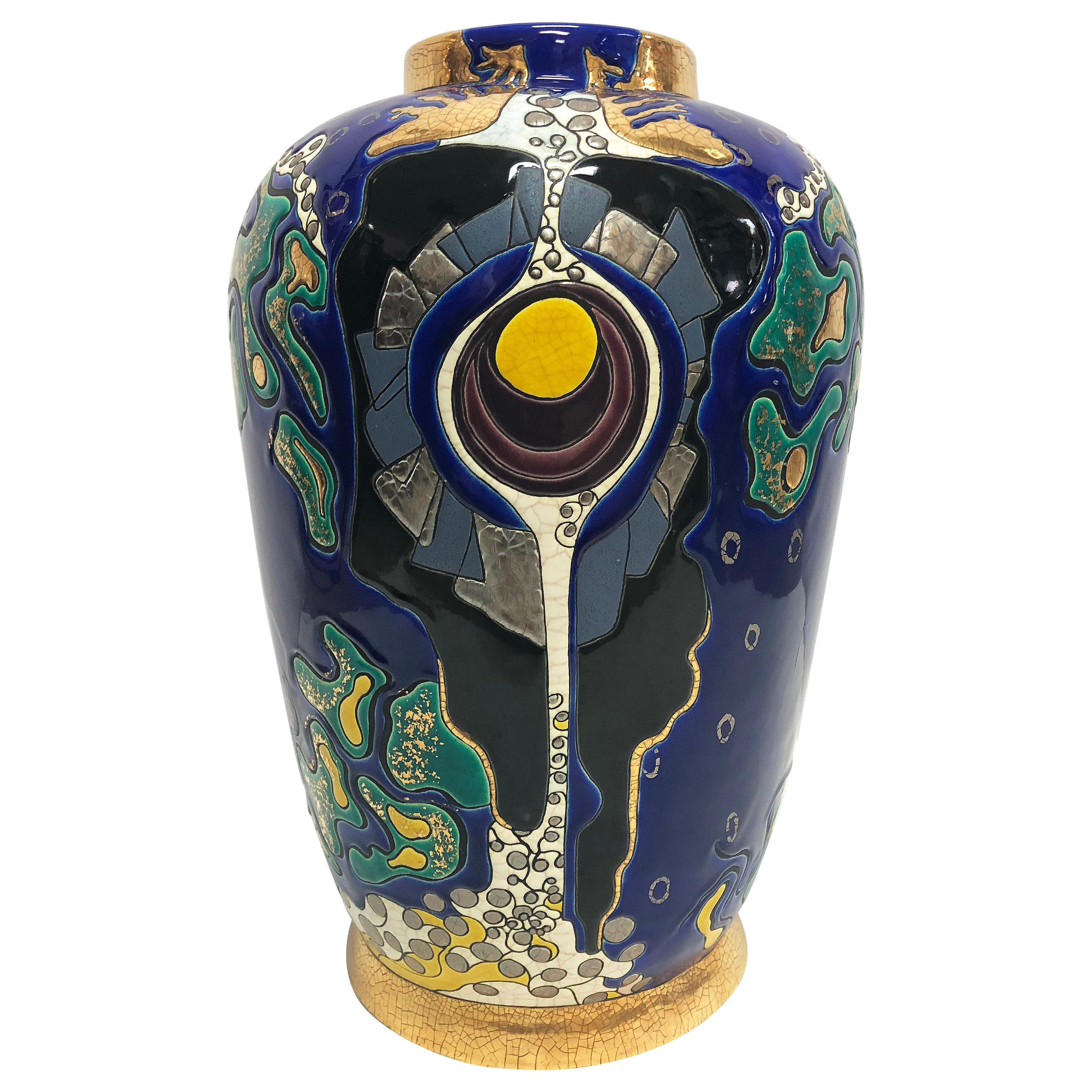 Vase émaillé "Eruption", Marielle Sirtelet pour Kostka Longwy, 11/50 en vente