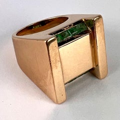 French Marin Paris Green Emerald 18 Karat Yellow Gold Tank Pinky Ring