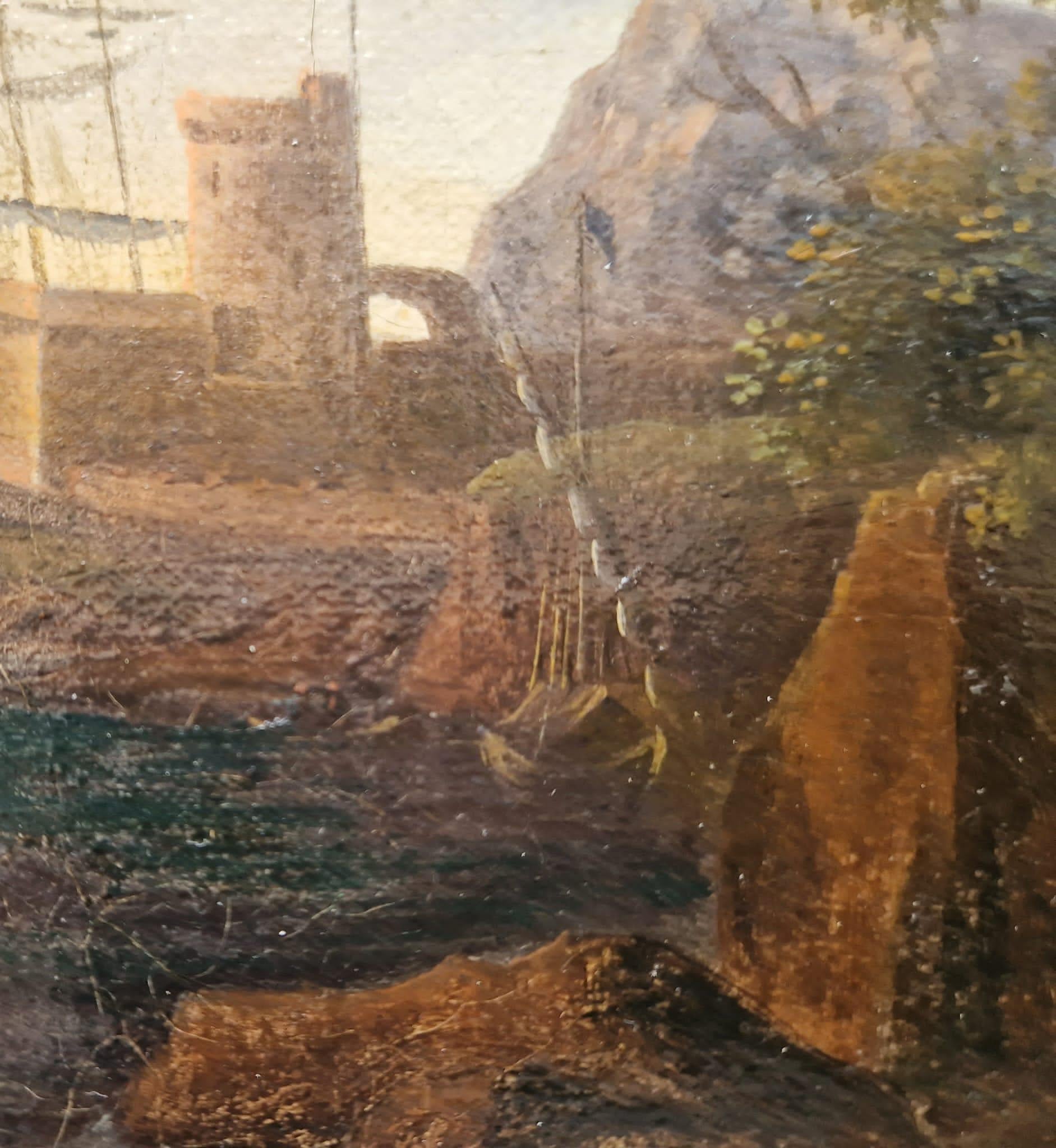 Oiled French Marine painting from late 18th century For Sale