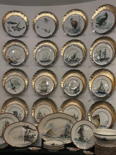 Vajilla Francesa Paisaje Marítimo Creil&Montereau pintada a mano circa 1889