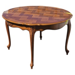 French Marqueterie Dining Table-extendable Cherry wood Table-Style-Louis XV-80s
