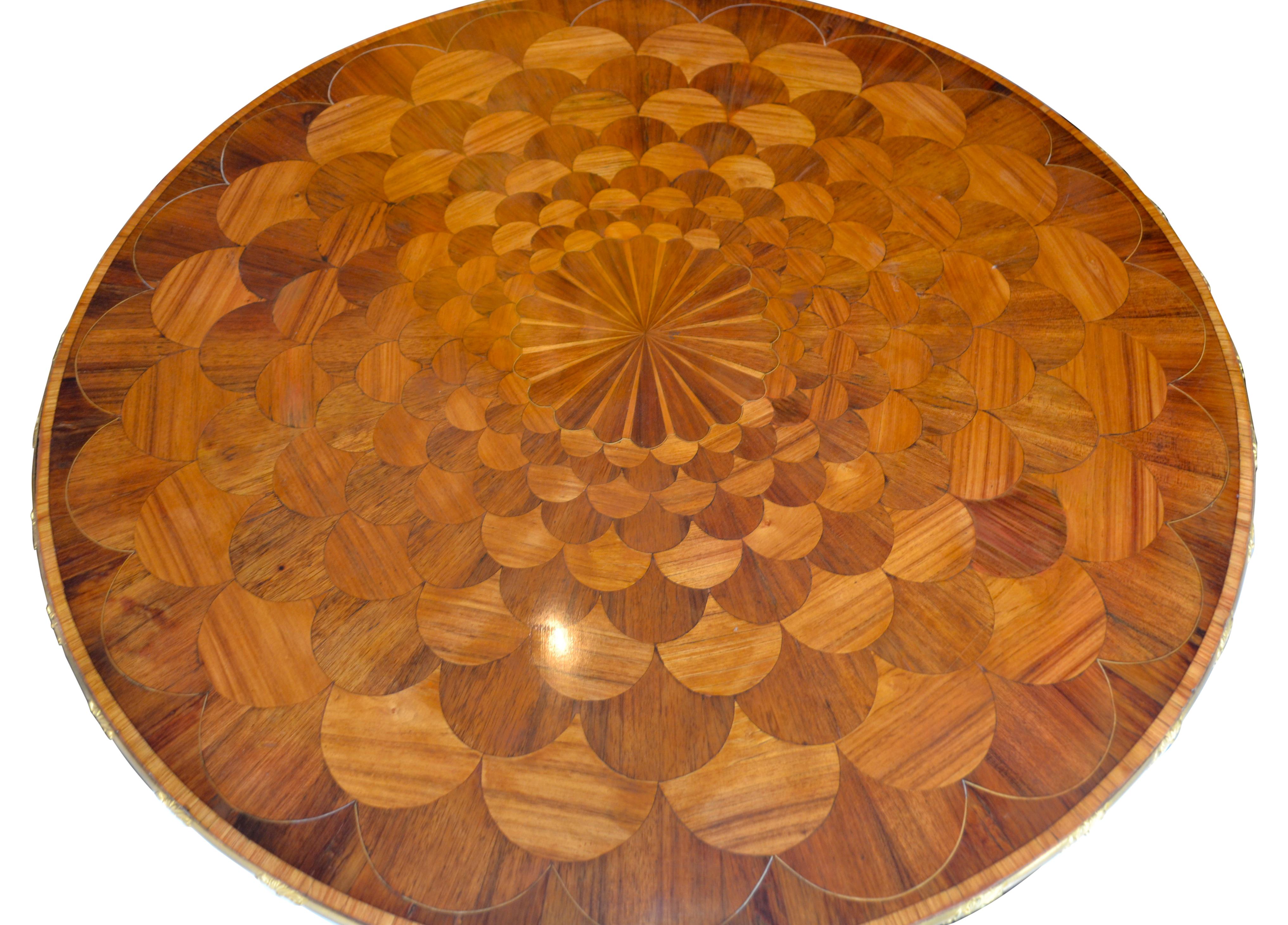 Louis XV French, Marquetry and Gilt Bronze Round Centre Table Attributed to Linke