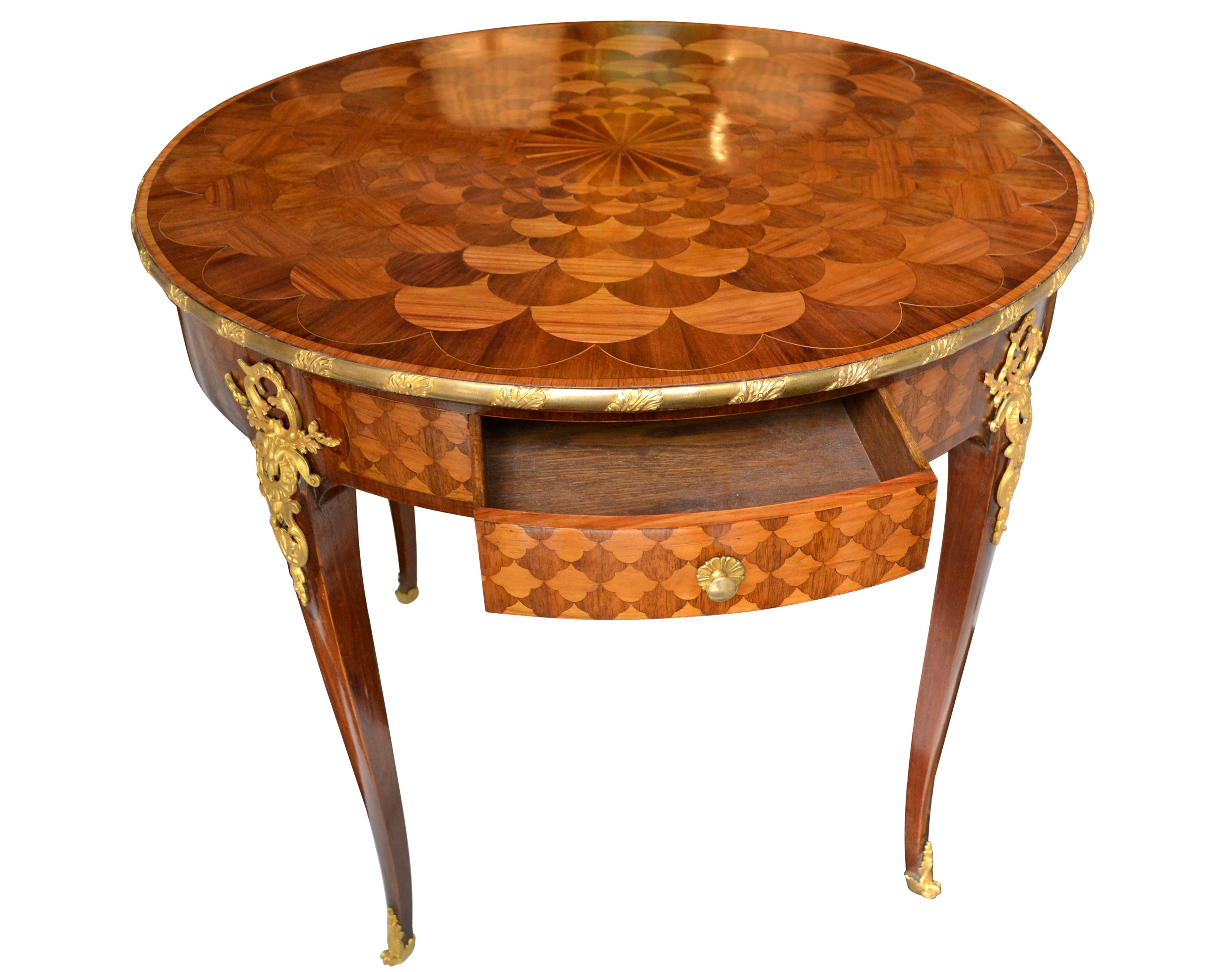 French, Marquetry and Gilt Bronze Round Centre Table Attributed to Linke In Good Condition In Vancouver, British Columbia
