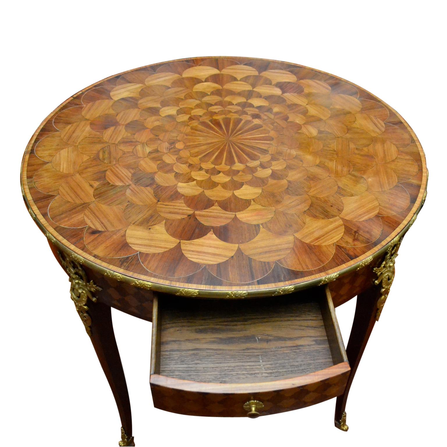 French, Marquetry and Gilt Bronze Round Centre Table Attributed to Linke 1