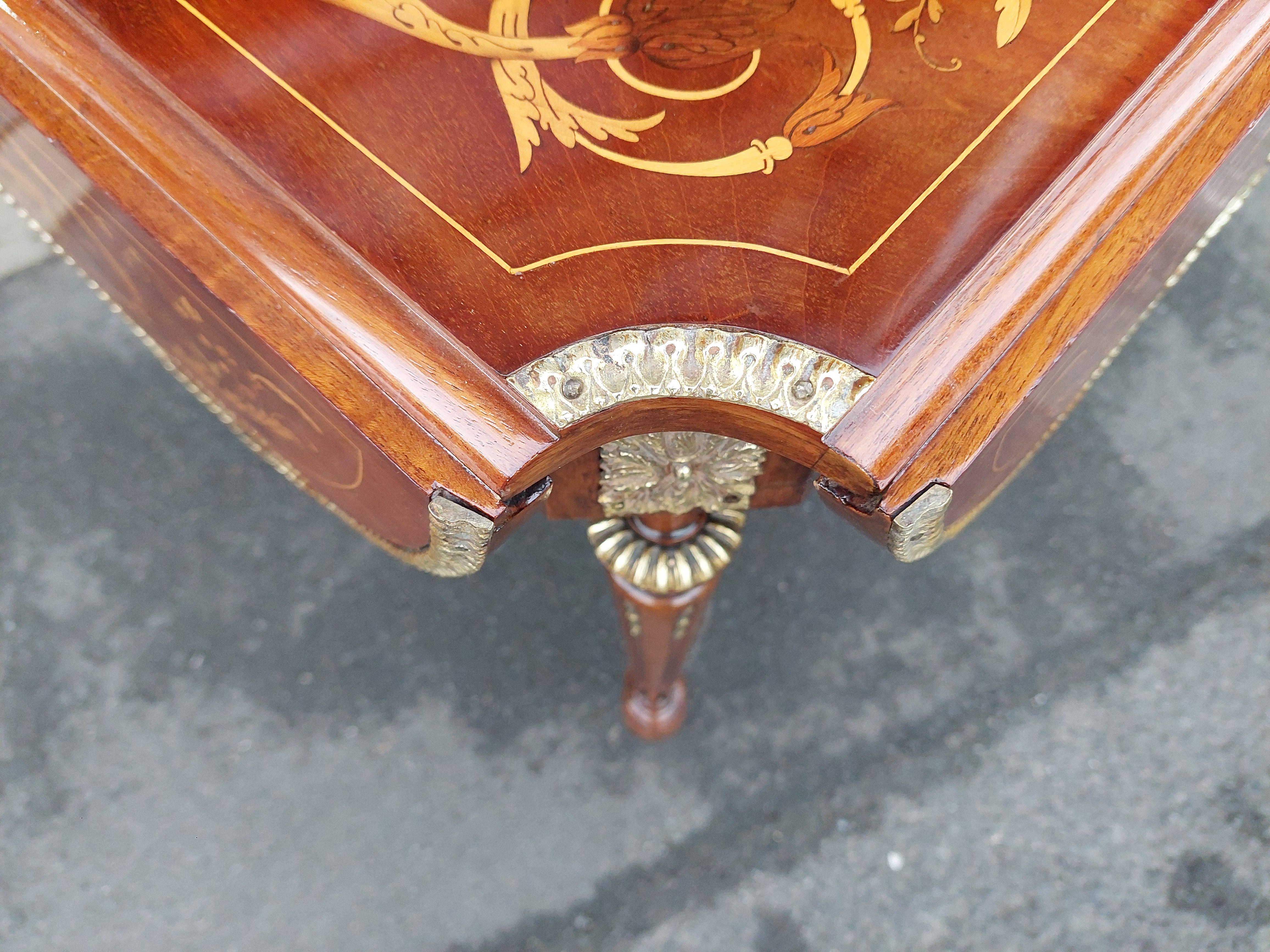 French Marquetry and Walnut Drop-Leaf Center Table c1900 For Sale 2
