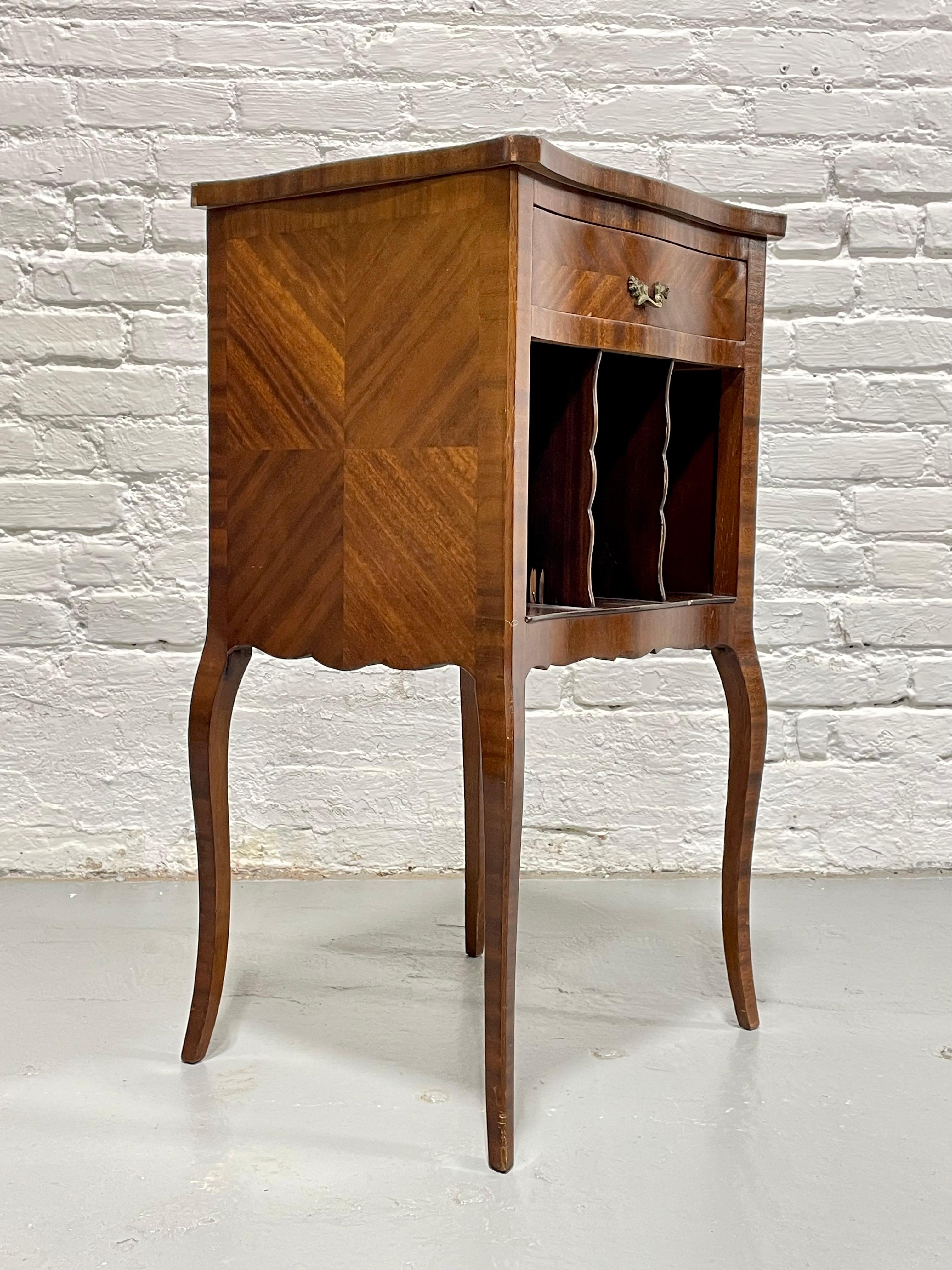 French Marquetry Bedside Table / Nightstand, c. 1930’s In Good Condition For Sale In Weehawken, NJ