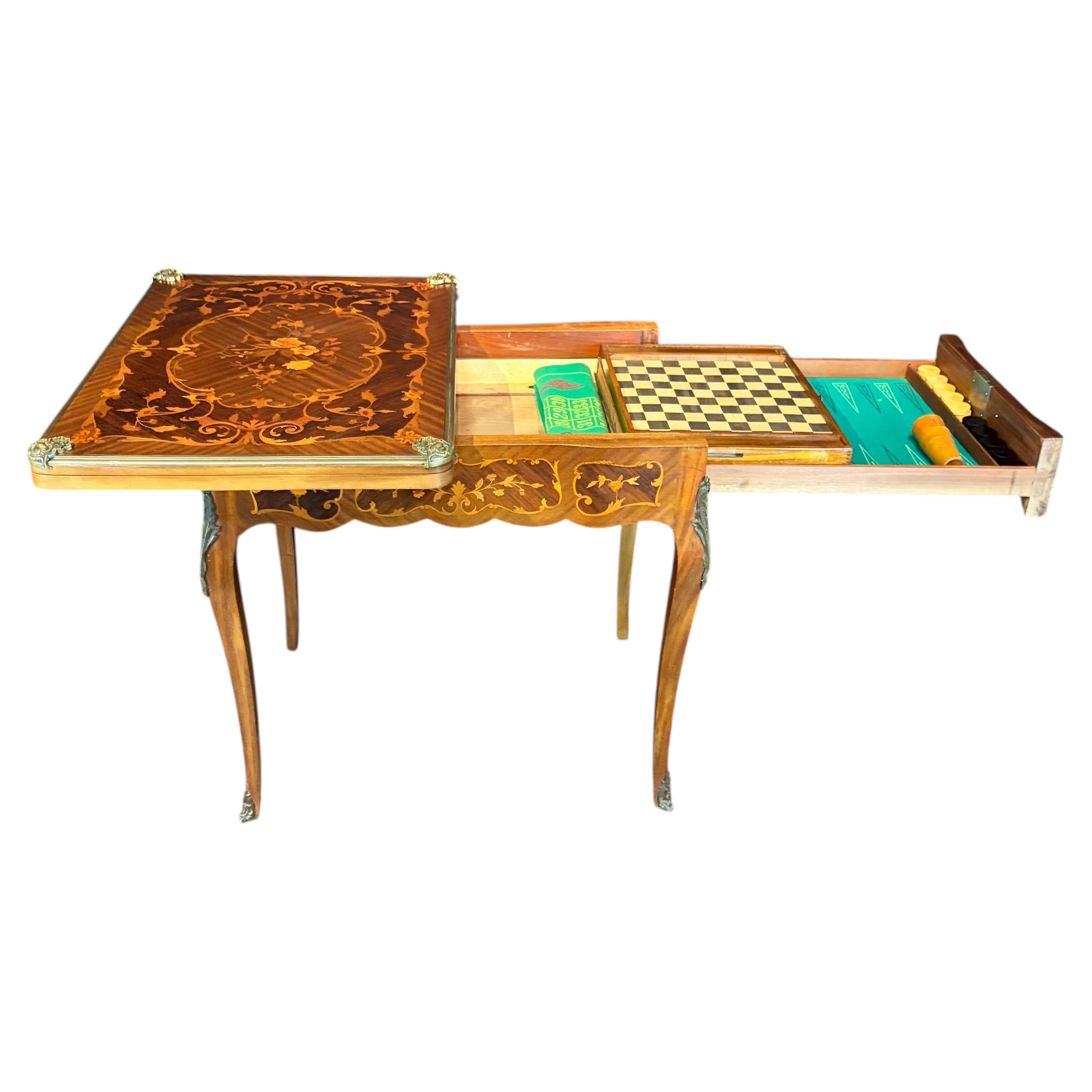 French Marquetry Belle Epoque Game Table
