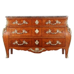French Marquetry Bombe Commode