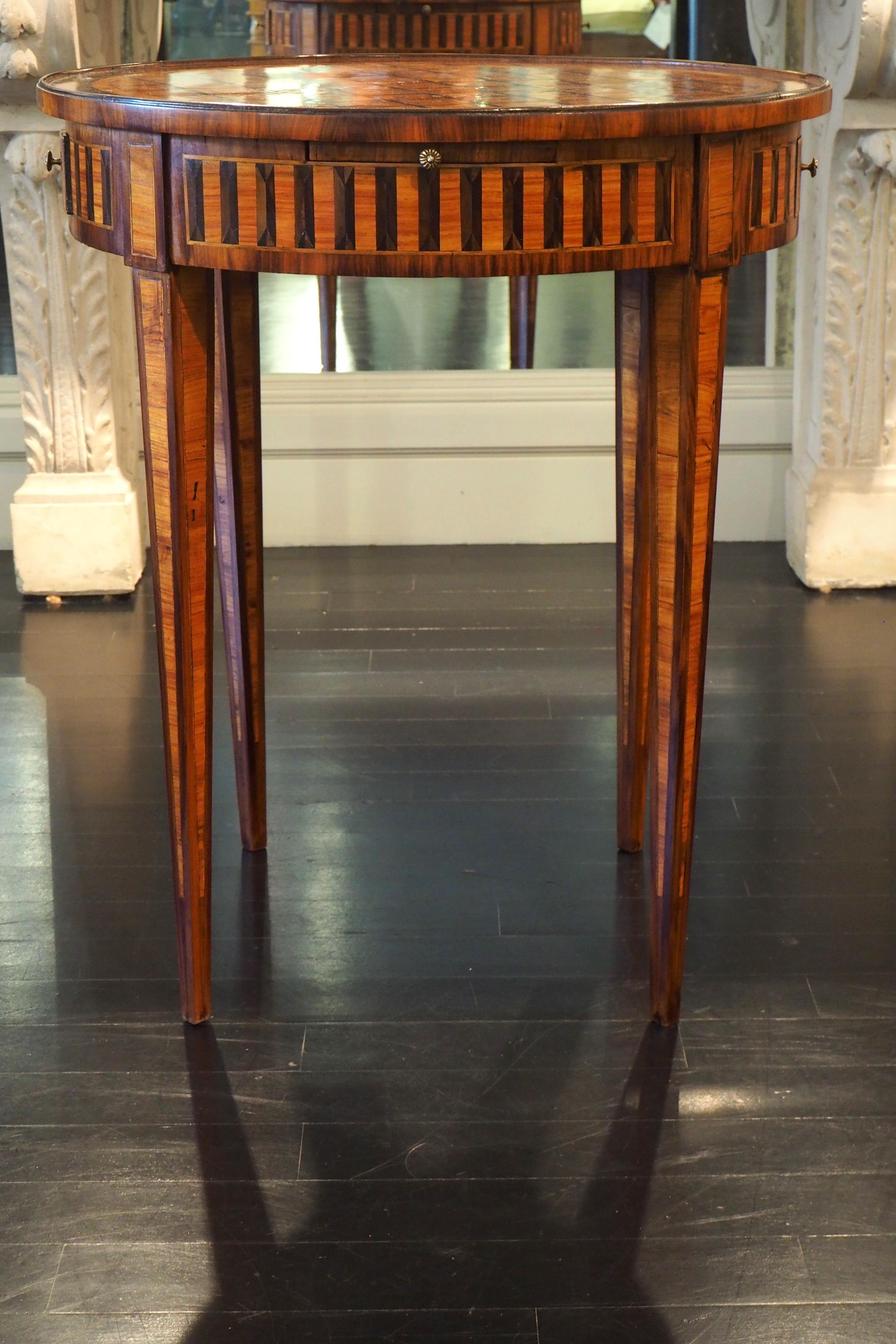 French Marquetry Bouillotte Table, Louis XVI Style, 19th Century 12