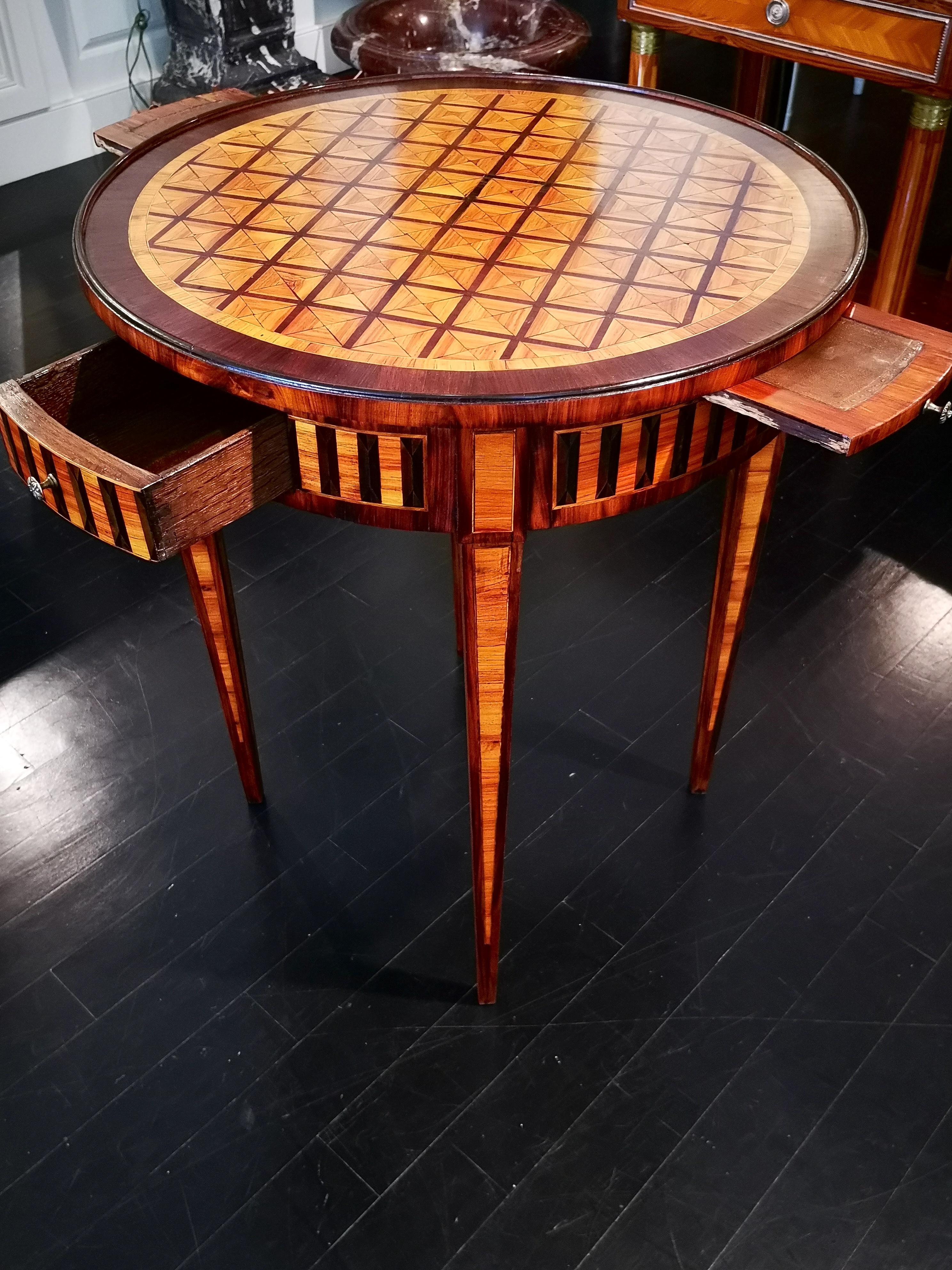 French Marquetry Bouillotte Table, Louis XVI Style, 19th Century 2