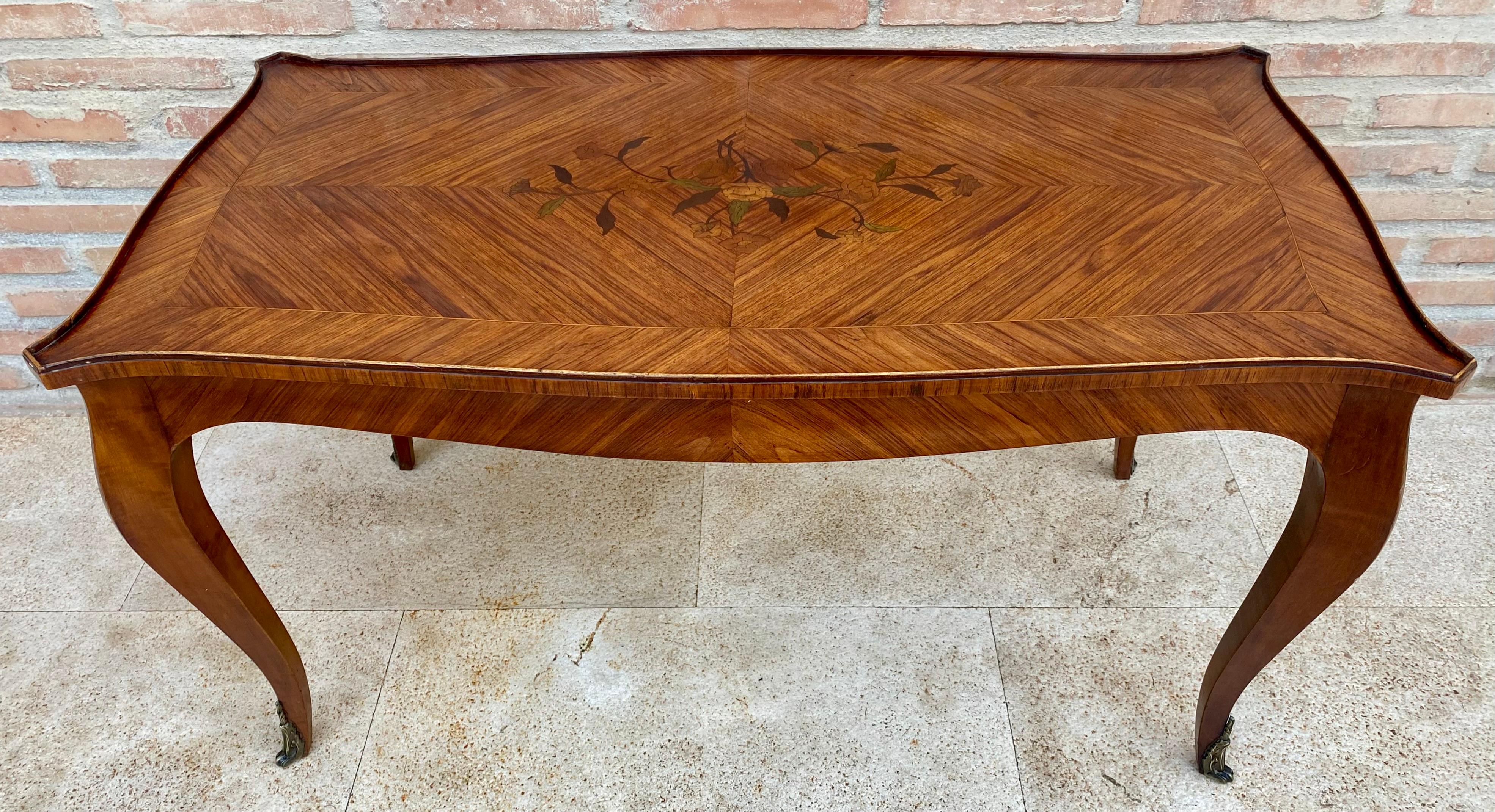 Neoclassical French Marquetry Bronze Ormolu Mounted Center or Coffee Table, 1920s For Sale