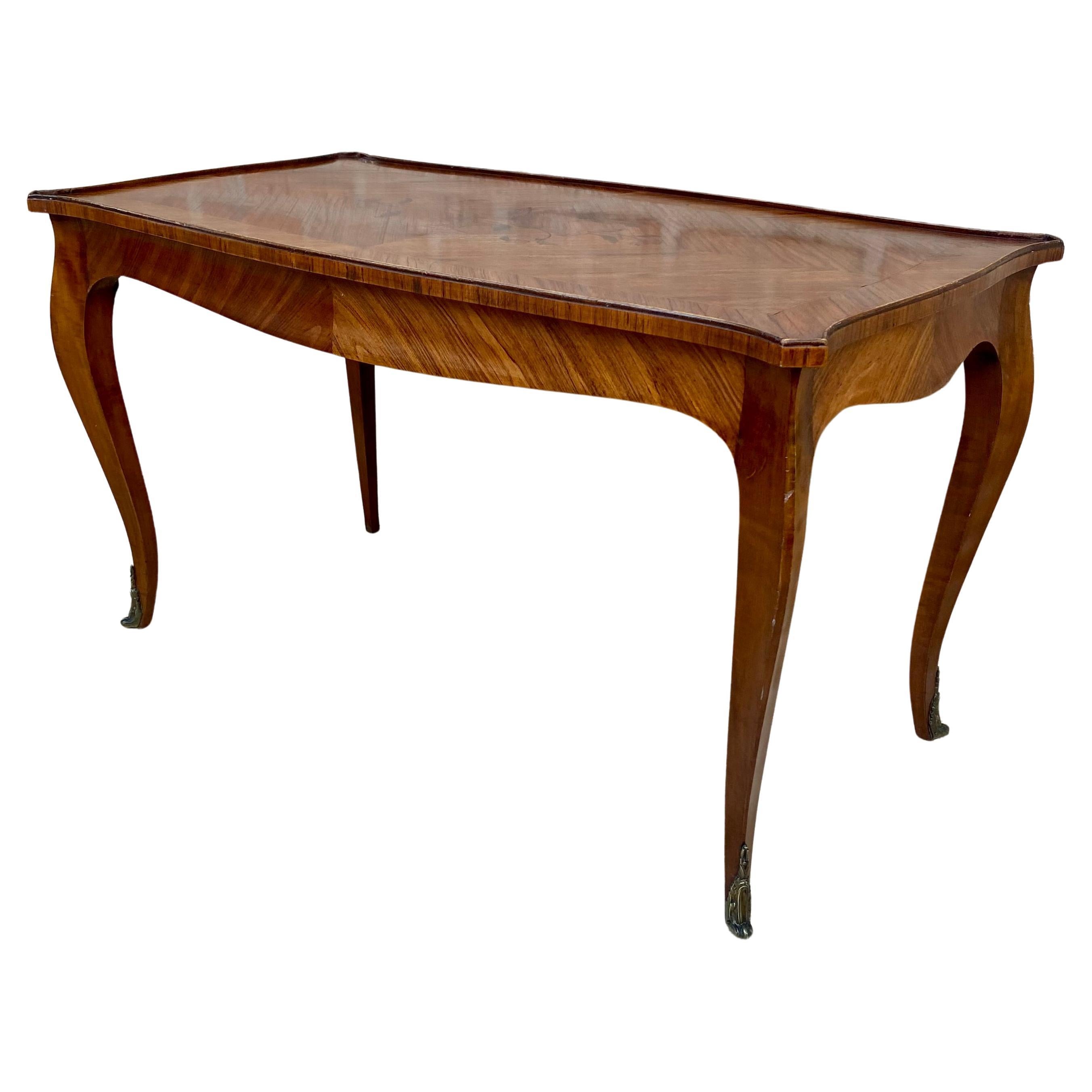 French Marquetry Bronze Ormolu Mounted Center or Coffee Table, 1920s For Sale