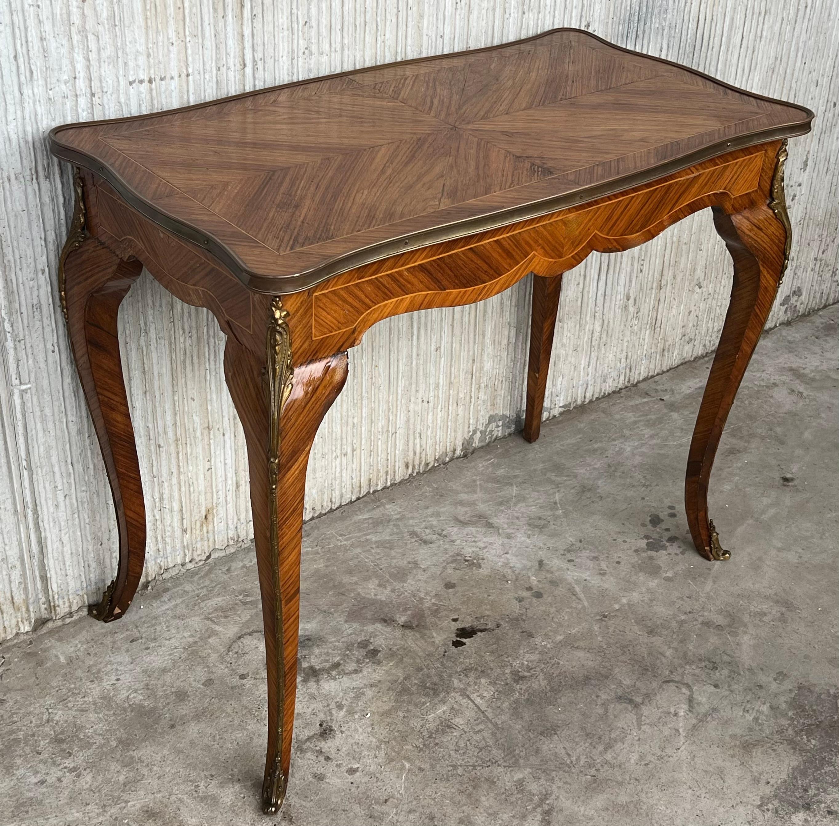 20th Century French Marquetry Bronze Ormolu Mounted Center or Desk Table For Sale