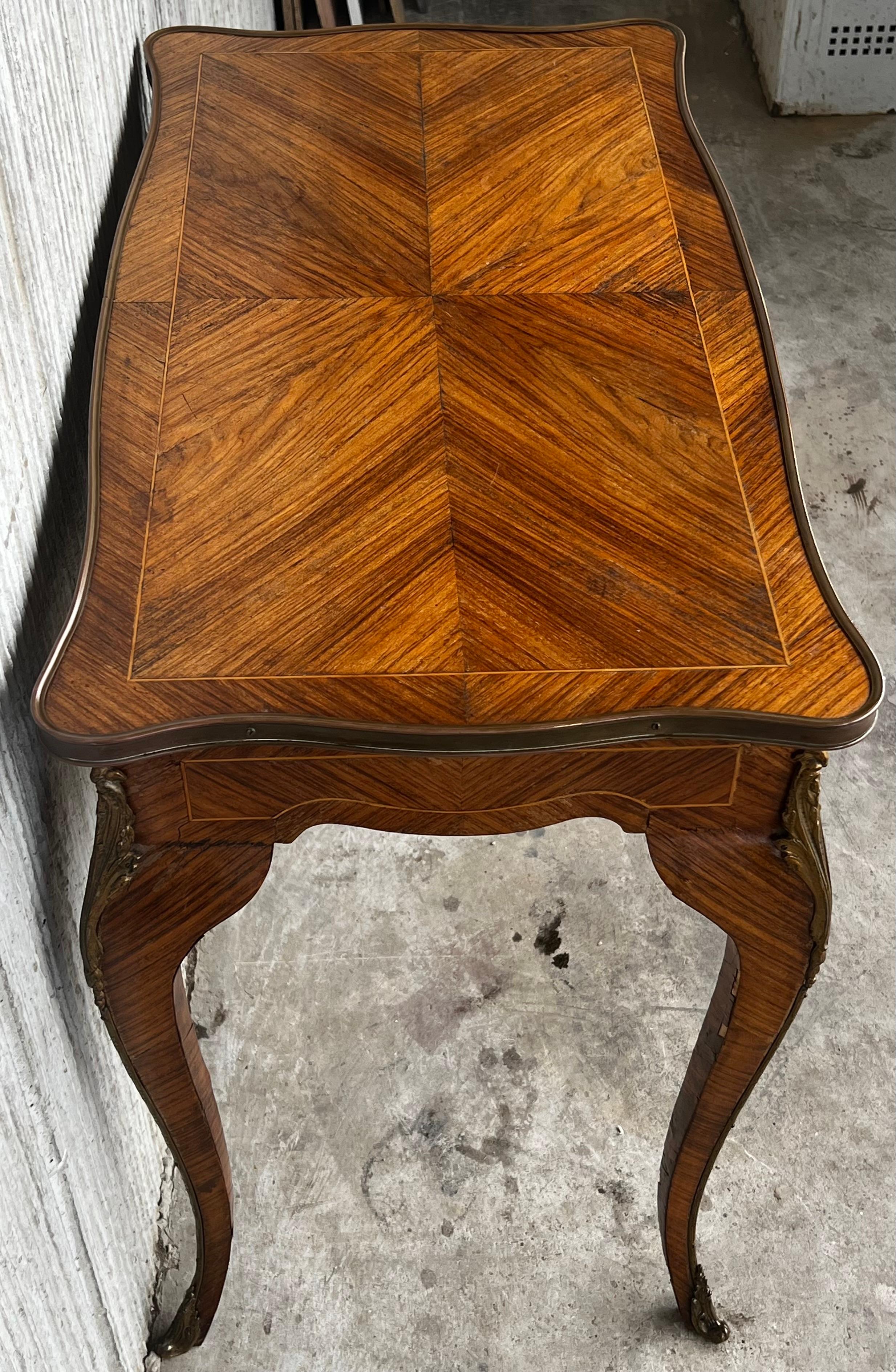 French Marquetry Bronze Ormolu Mounted Center or Desk Table For Sale 3