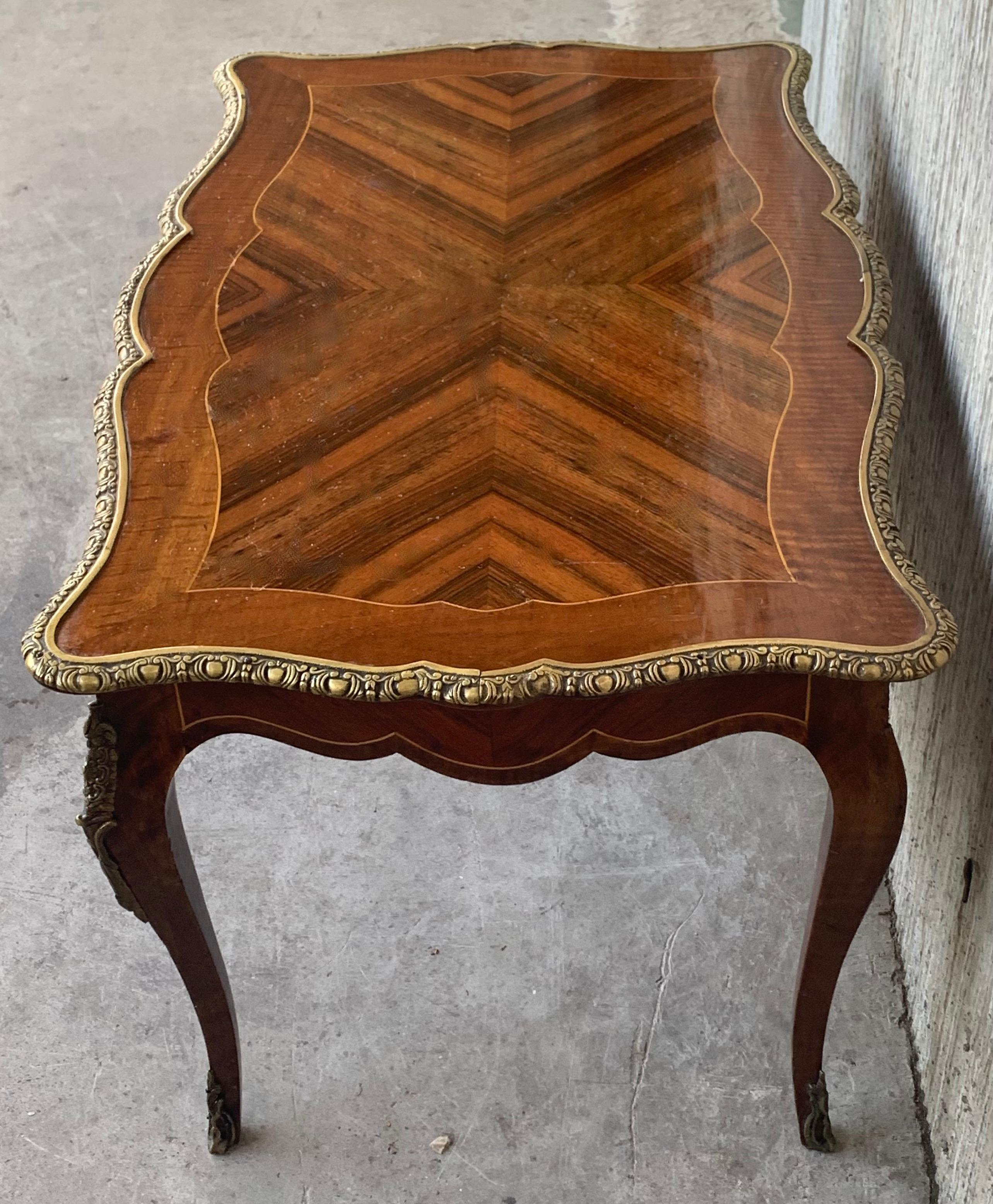 20th Century French Marquetry Bronze Ormolu Mounted Coffee Table For Sale