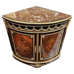 French Marquetry  Brown Gilt Bronze Corner Cabinet by Diehl