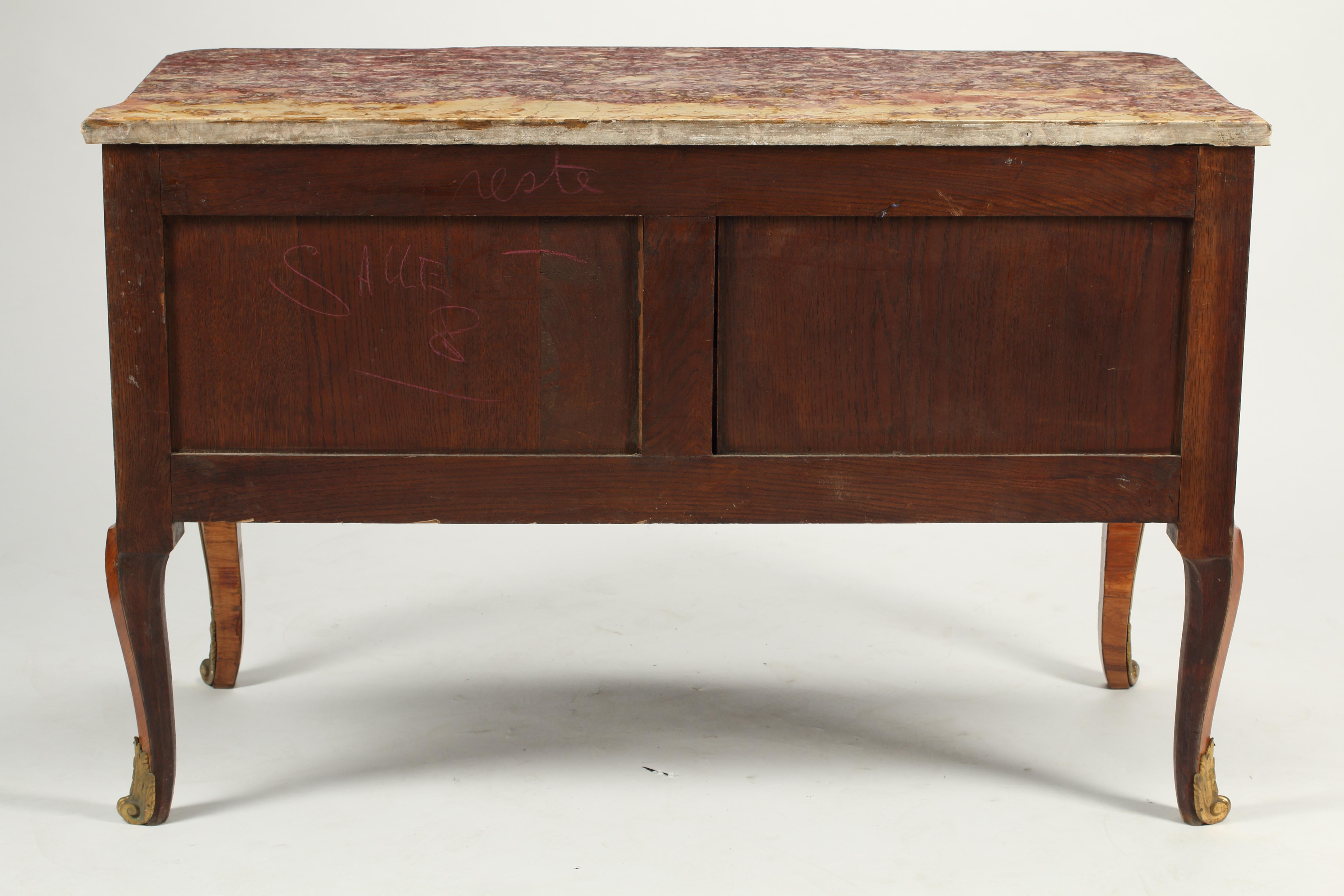 French Marquetry Commode with Marble Top, 19th Century, Signed For Sale 9