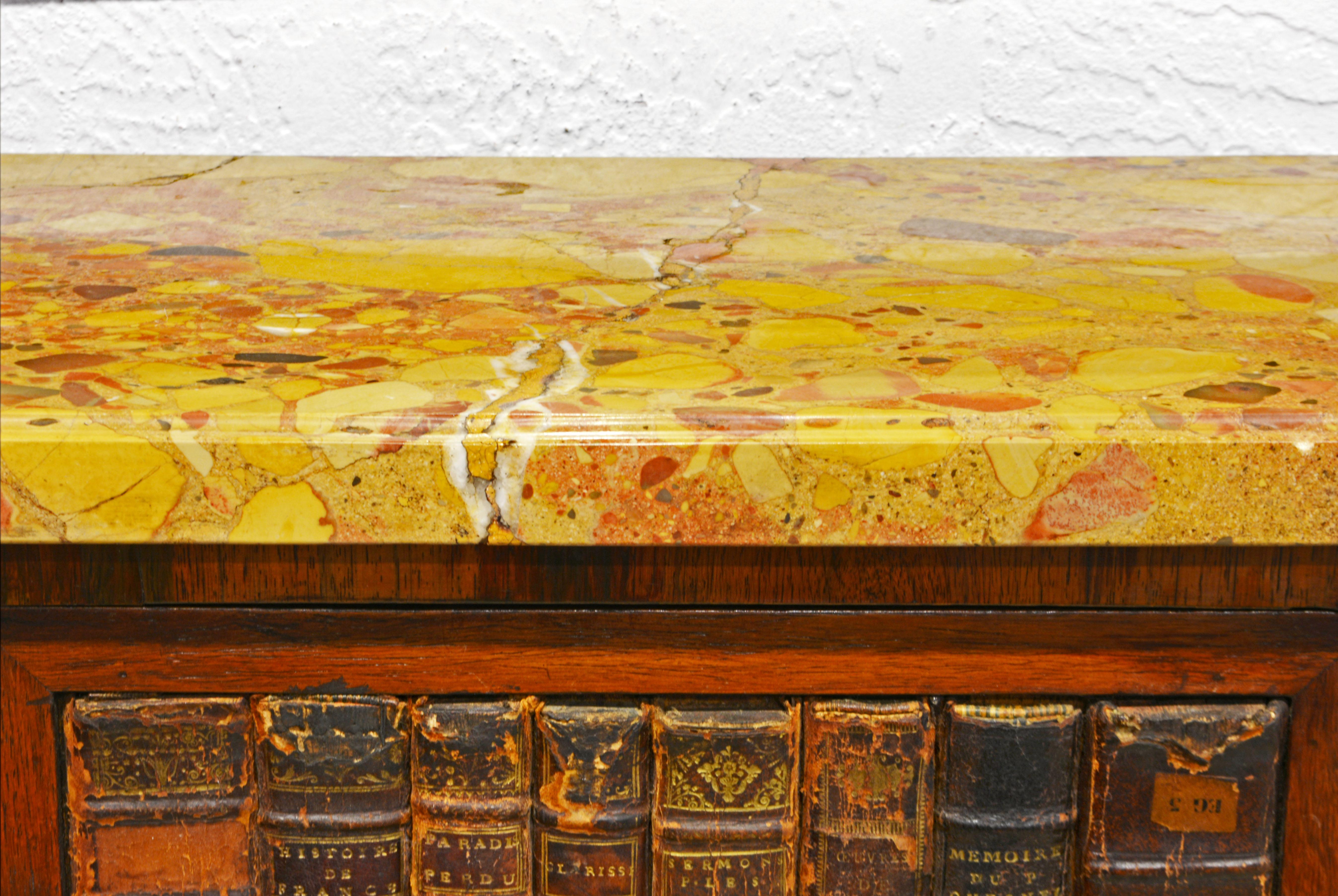 20th Century French Marquetry Gilt Bronze Mounted Marble Top Petite Cabinet with Book Door