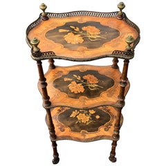 Antique French Marquetry Inlaid Fruitwood Floral Side Table with Gallery, circa 1900