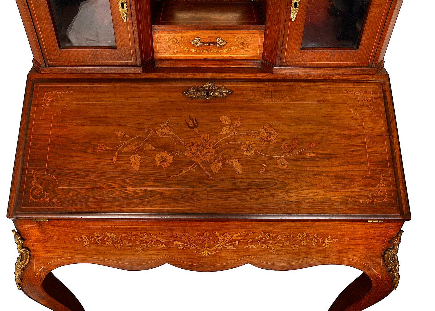 French marquetry inlaid Ladies bureau, circa 1880 In Good Condition For Sale In Brighton, Sussex