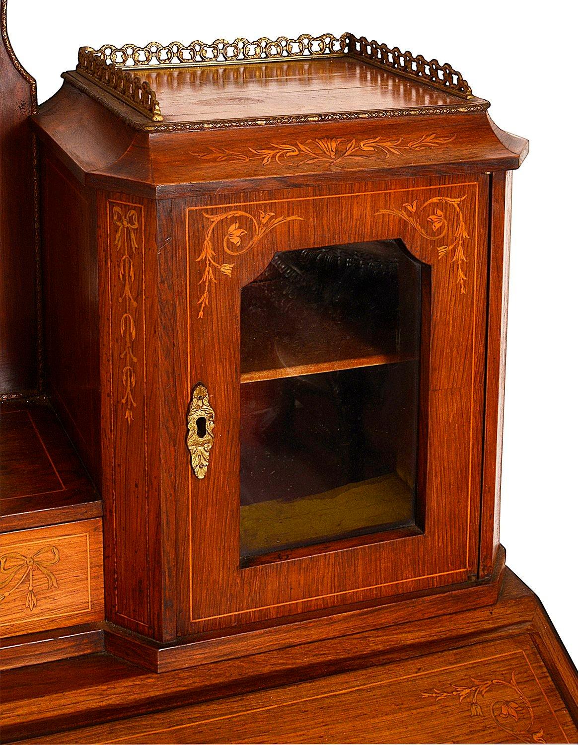 Late 19th Century French marquetry inlaid Ladies bureau, circa 1880 For Sale