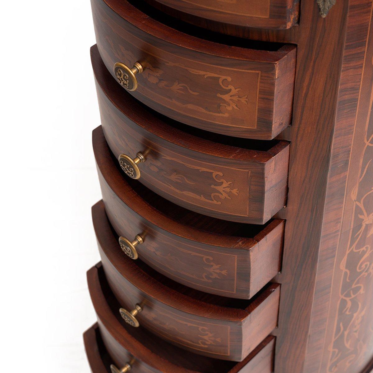 French Marquetry Inlaid Round 7 Drawers Chest 'Tall', 20th Century For Sale 1