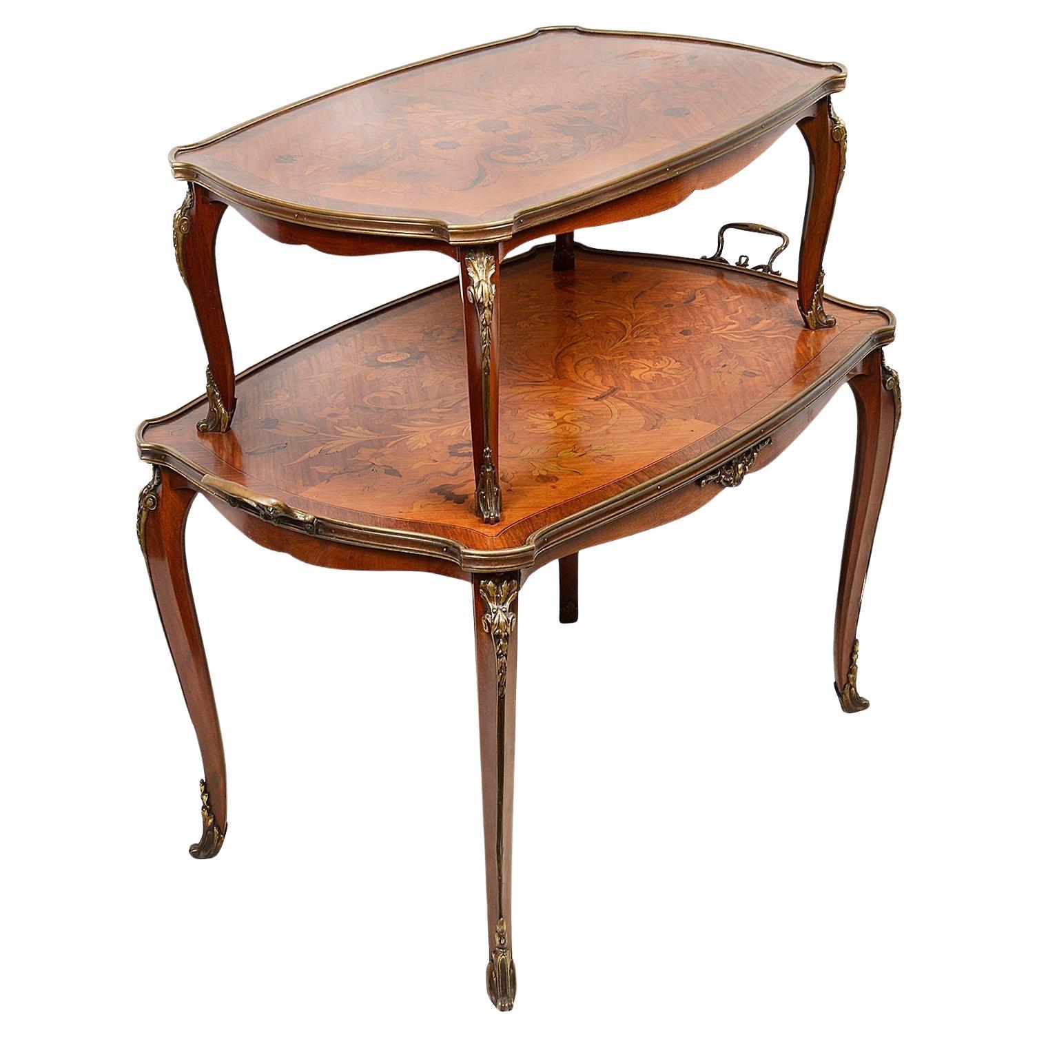 Etagère à deux niveaux en marqueterie française, 19e siècle