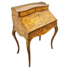 Antique French Marquetry Inlaid Walnut Ladies Desk, circa 1880