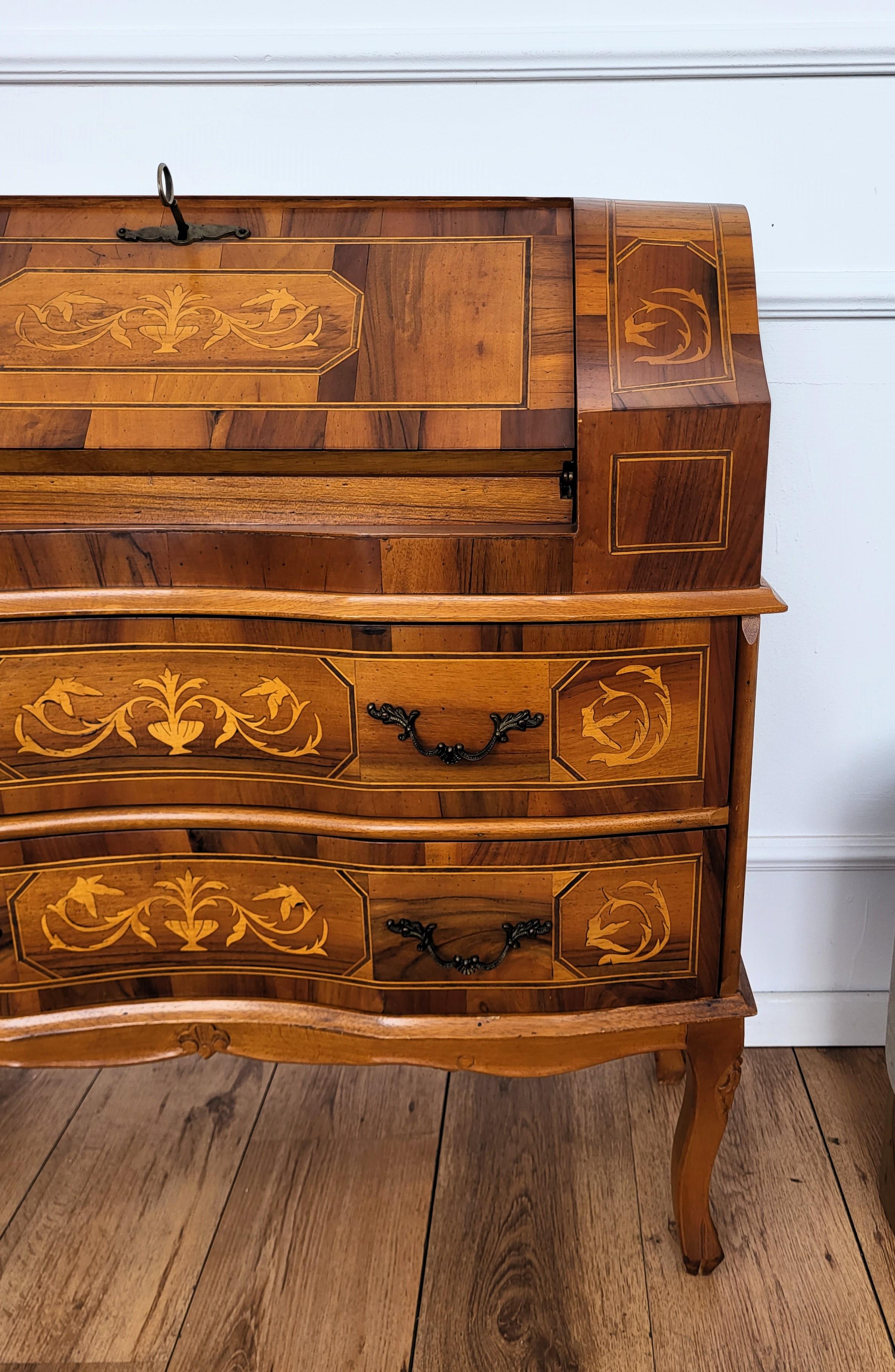 French Marquetry Inlay Walnut Burl Secretary Slant Front Desk Writing Table 2