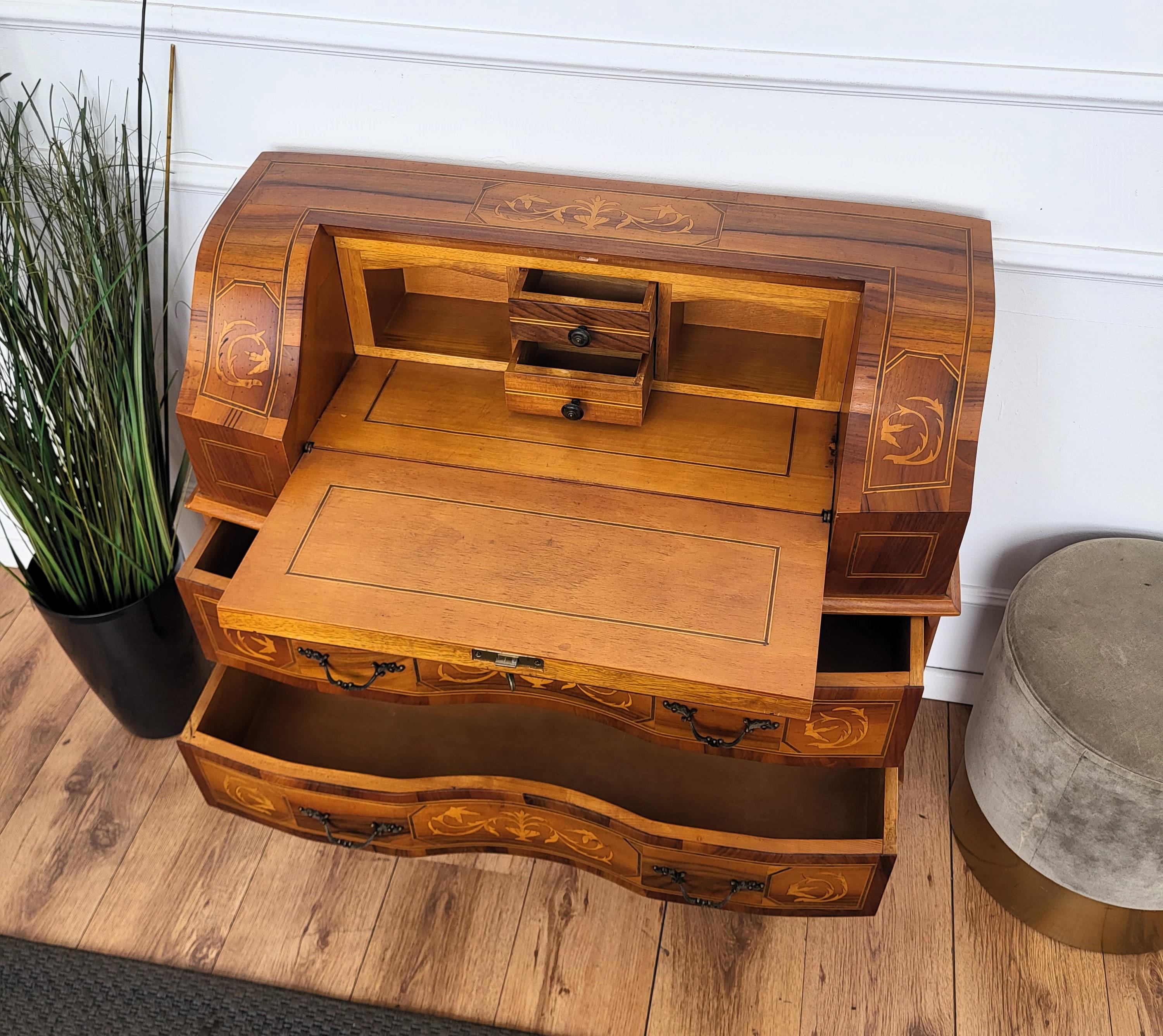 French Marquetry Inlay Walnut Burl Secretary Slant Front Desk Writing Table 3