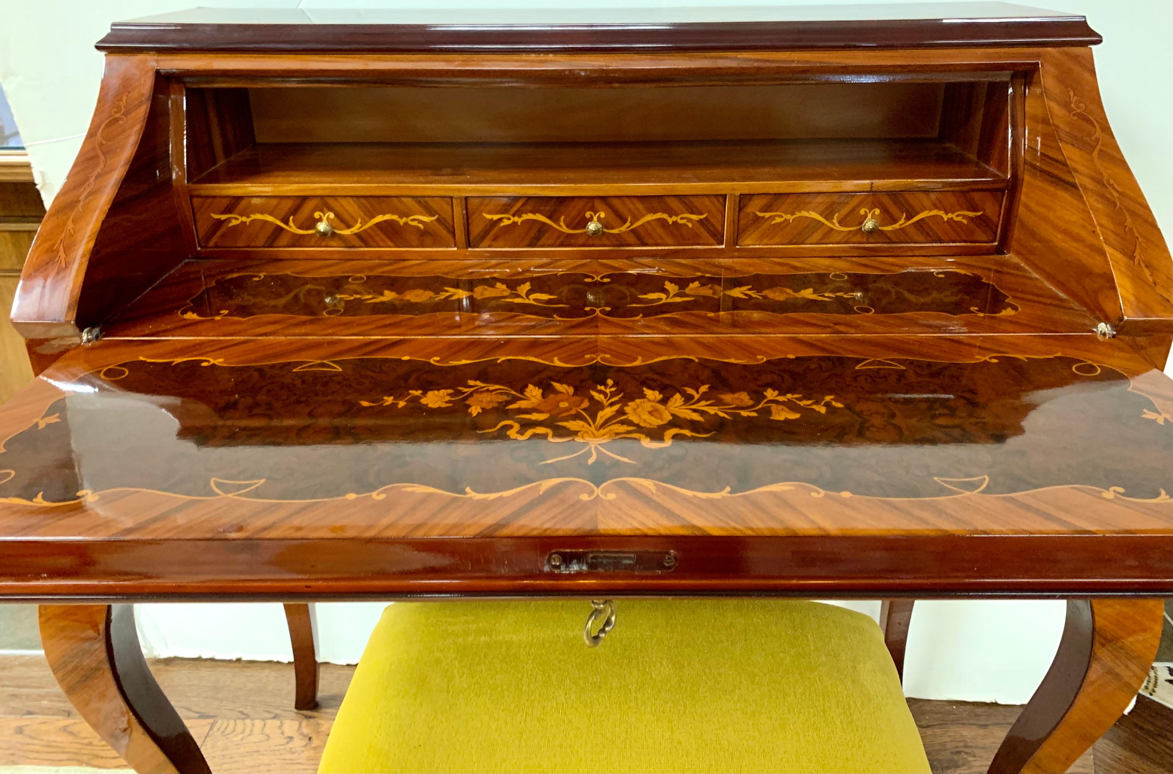 French Marquetry Ladies Writing Desk Vanity With Stool 2