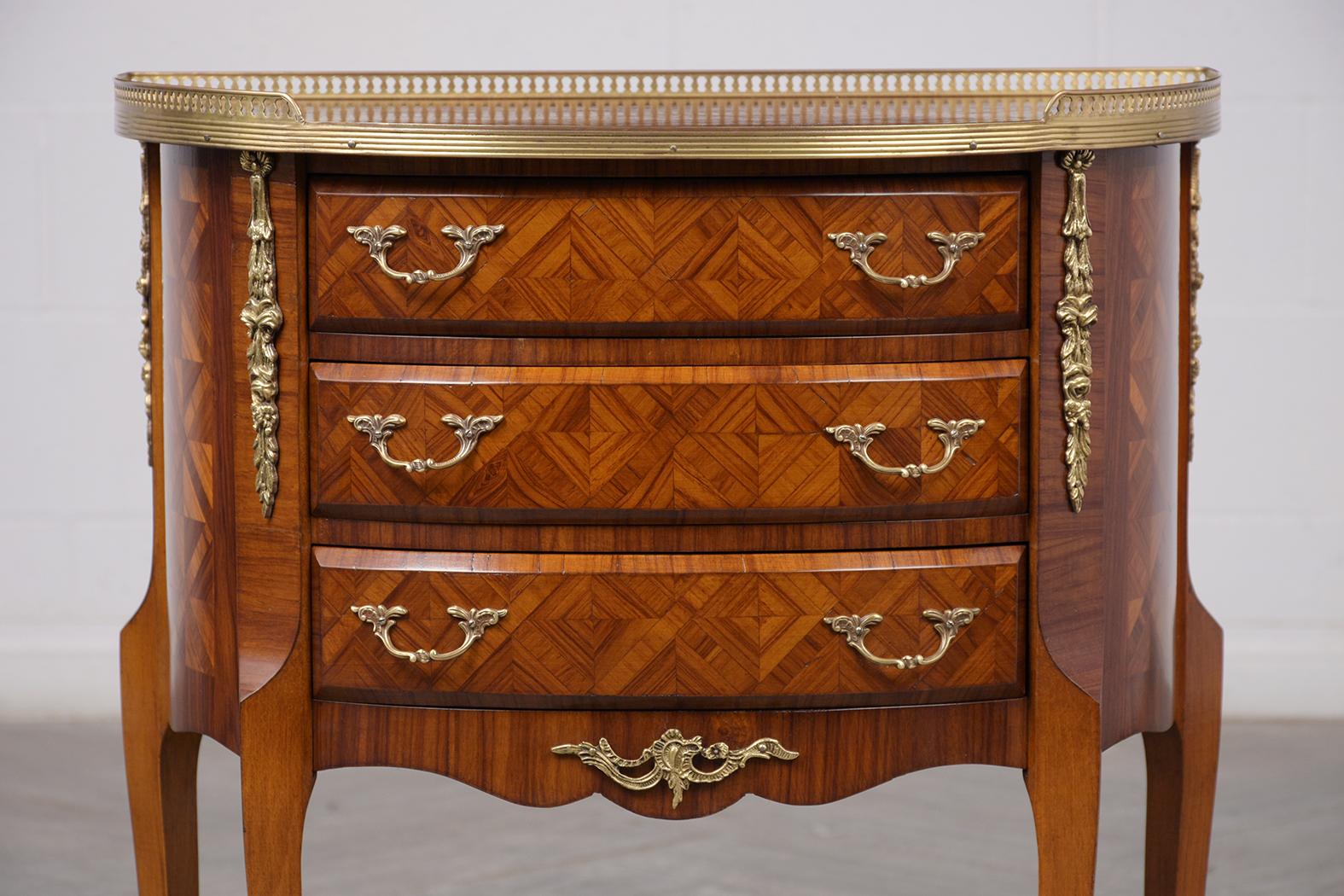 French Marquetry Louis XVI Style Demilune Side Table In Good Condition In Los Angeles, CA