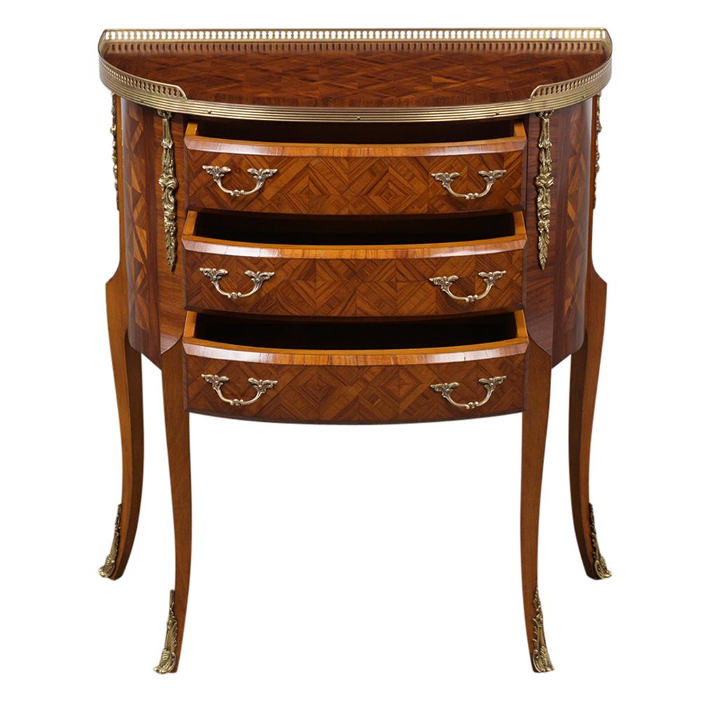 Late 20th Century French Marquetry Louis XVI Style Demilune Side Table