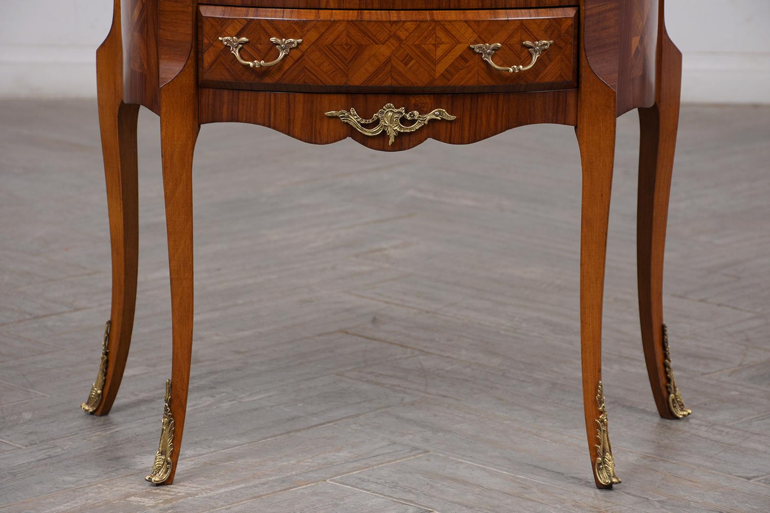 French Marquetry Louis XVI Style Demilune Side Table 1