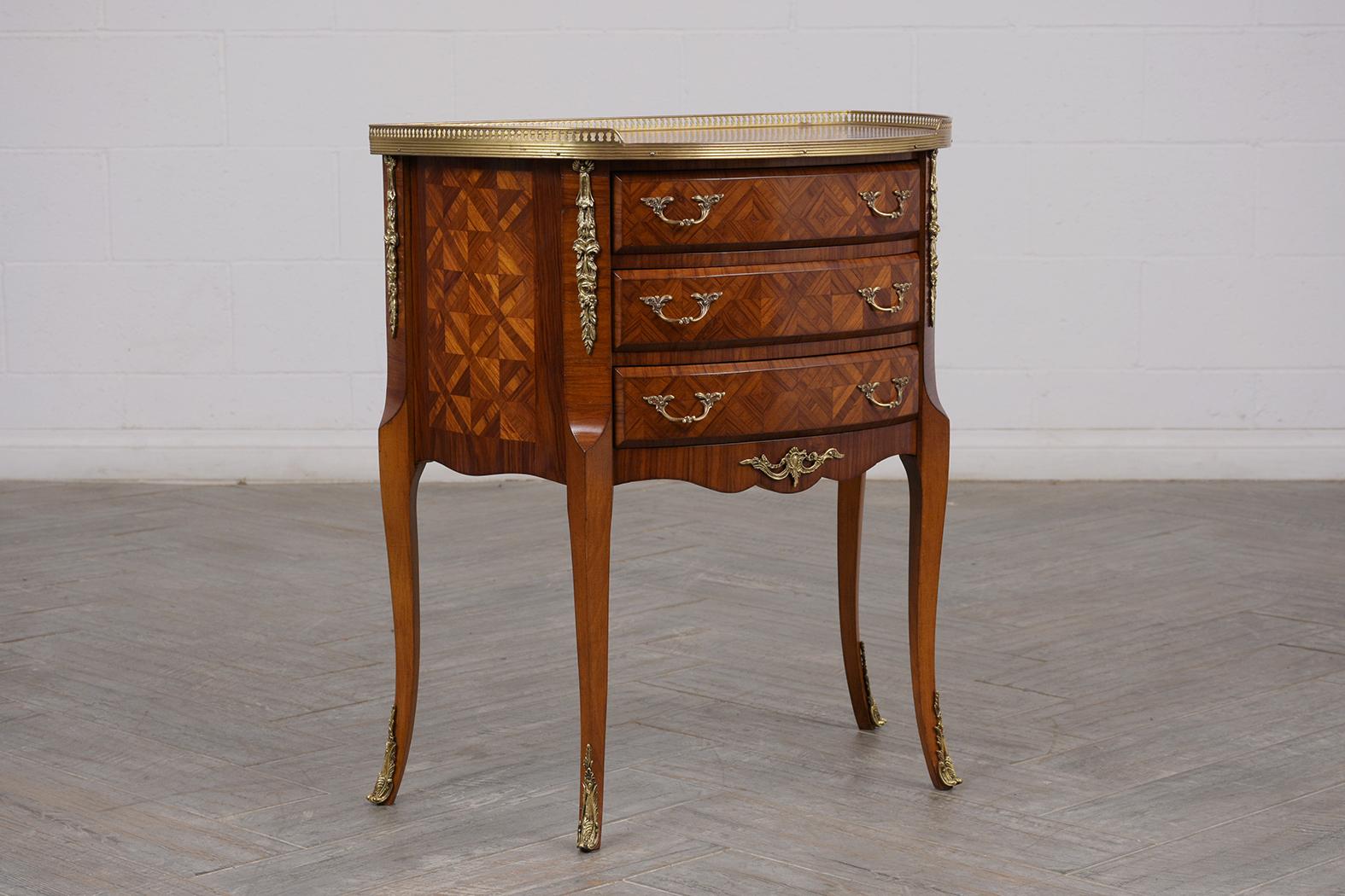 French Marquetry Louis XVI Style Demilune Side Table 2