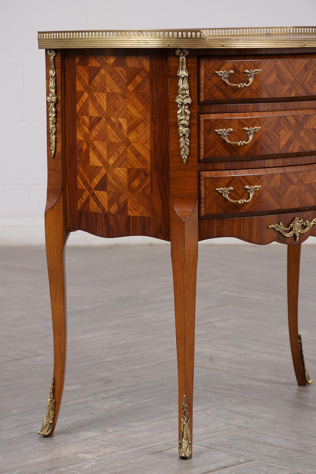 French Marquetry Louis XVI Style Demilune Side Table 3