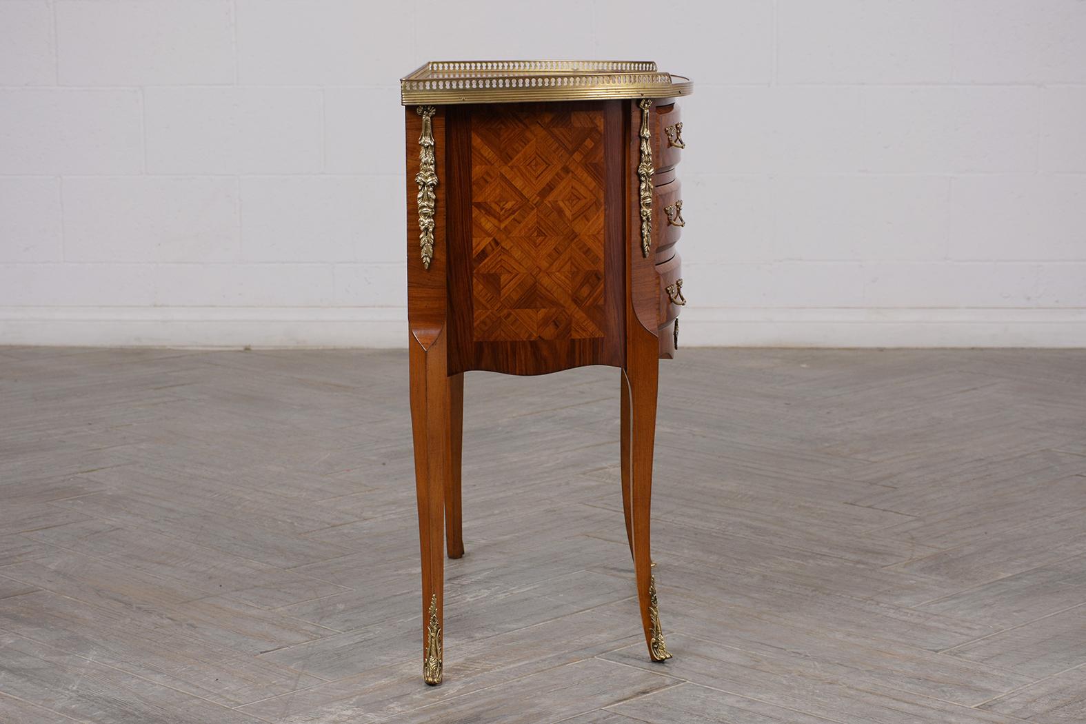 French Marquetry Louis XVI Style Demilune Side Table 4