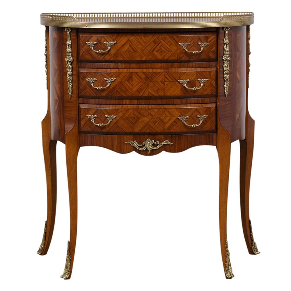 French Marquetry Louis XVI Style Demilune Side Table