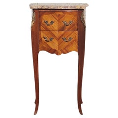 Table de nuit en marqueterie - Table de chevet en marbre et Wood Wood-Style Louis XV - 70s