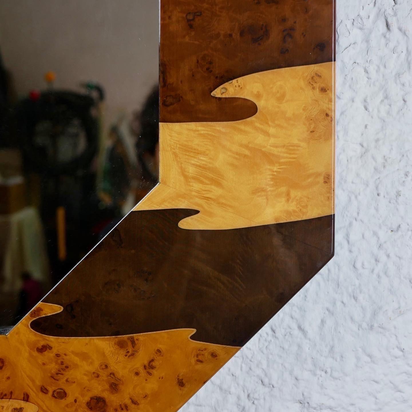 French Marquetry Octogonal Mirror by Jean-Claude Mahey for Romeo 2
