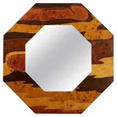 Miroir octogonal en marqueterie française de Jean-Claude Mahey pour Romeo