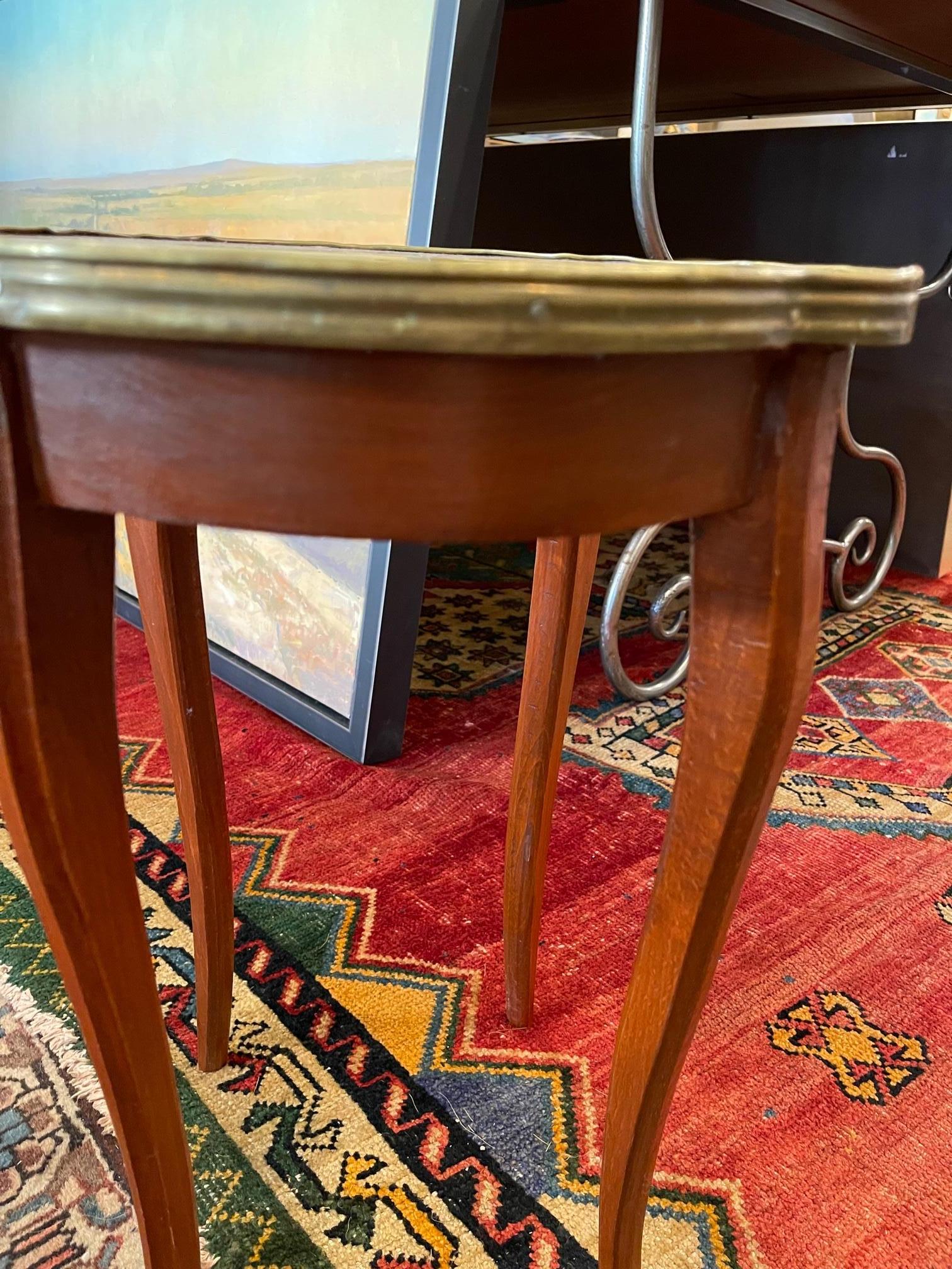French Marquetry Side Table with a Brass Trim Around Wood Top, 20th Century For Sale 4