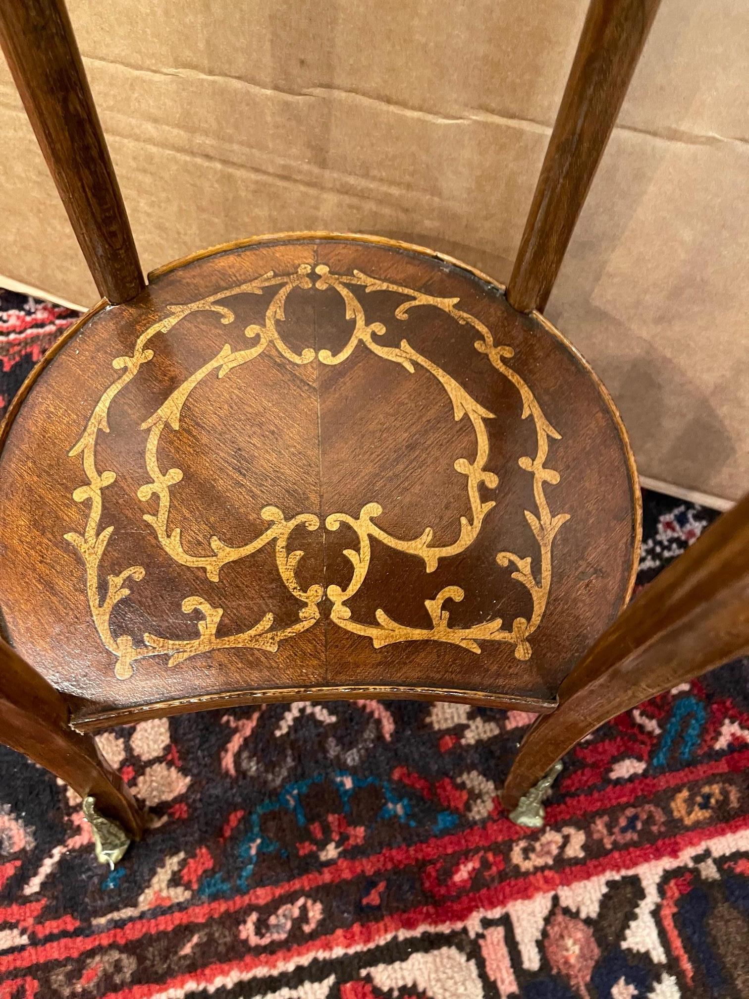 French Marquetry Side Table with Drawers and Brass Escutcheons, 20th Century For Sale 1