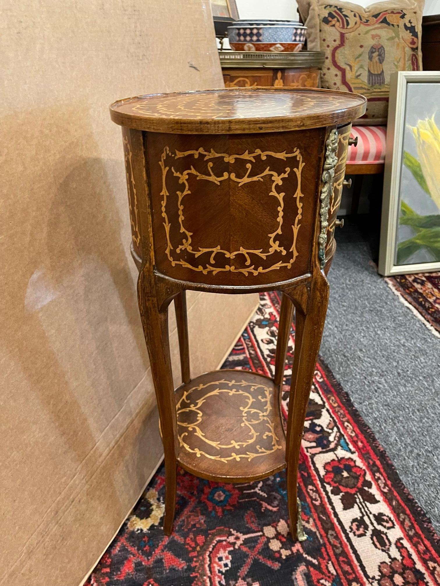 French Marquetry Side Table with Drawers and Brass Escutcheons, 20th Century For Sale 6