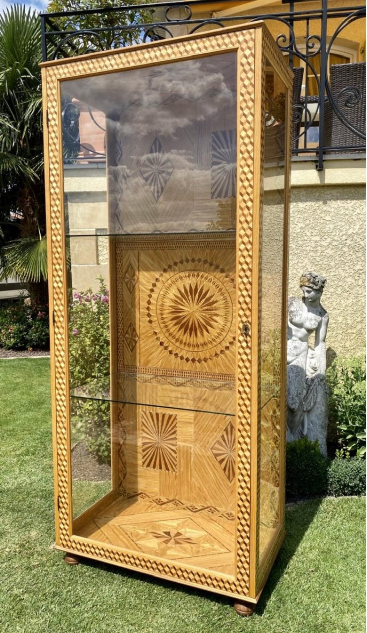 Wood French Marquetry Vitrine, 20th Century For Sale