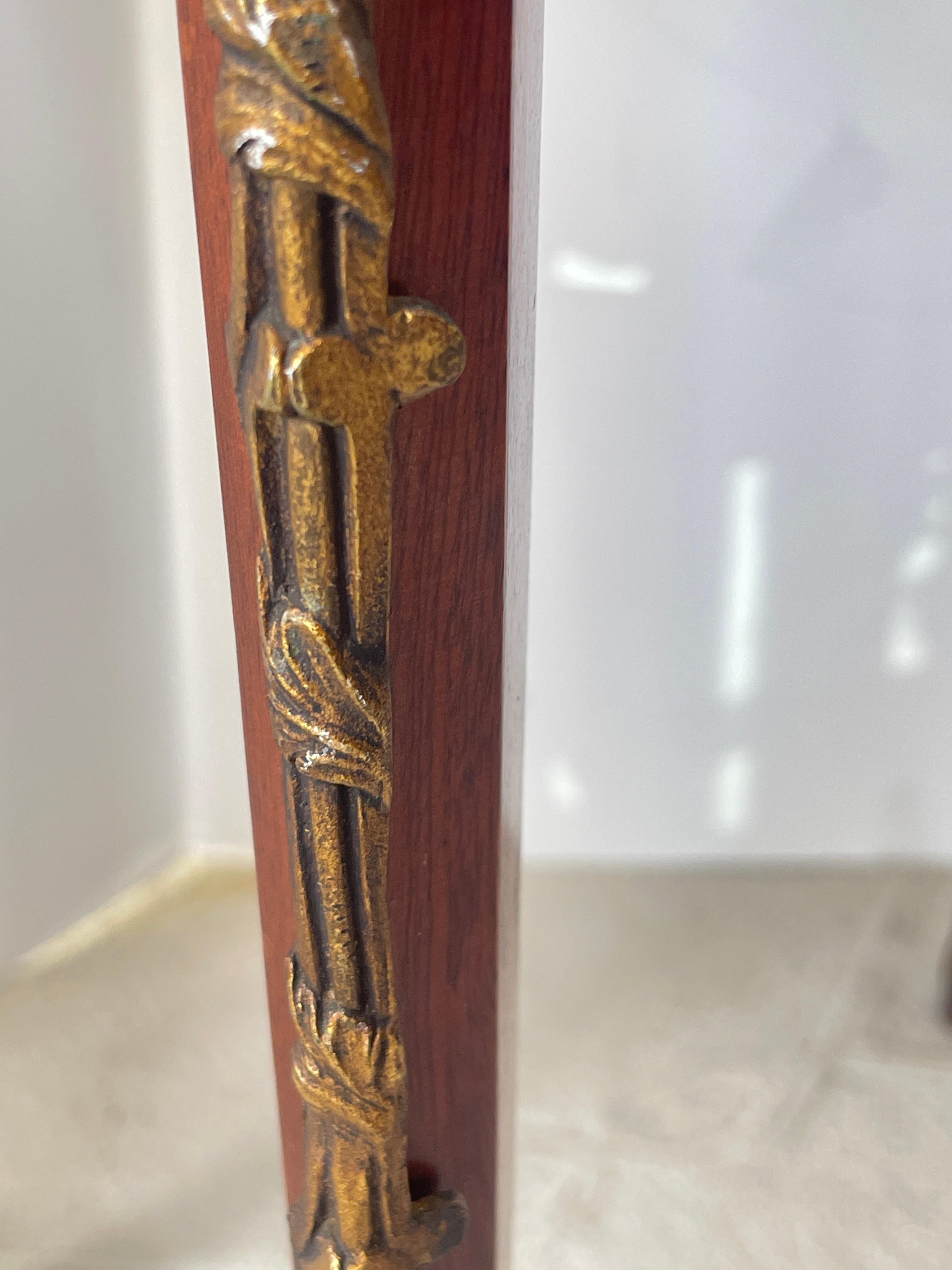 French Marquetry Wood Brass Gallery Marble Top Gueridon Table, Early 20Th. C en venta 8