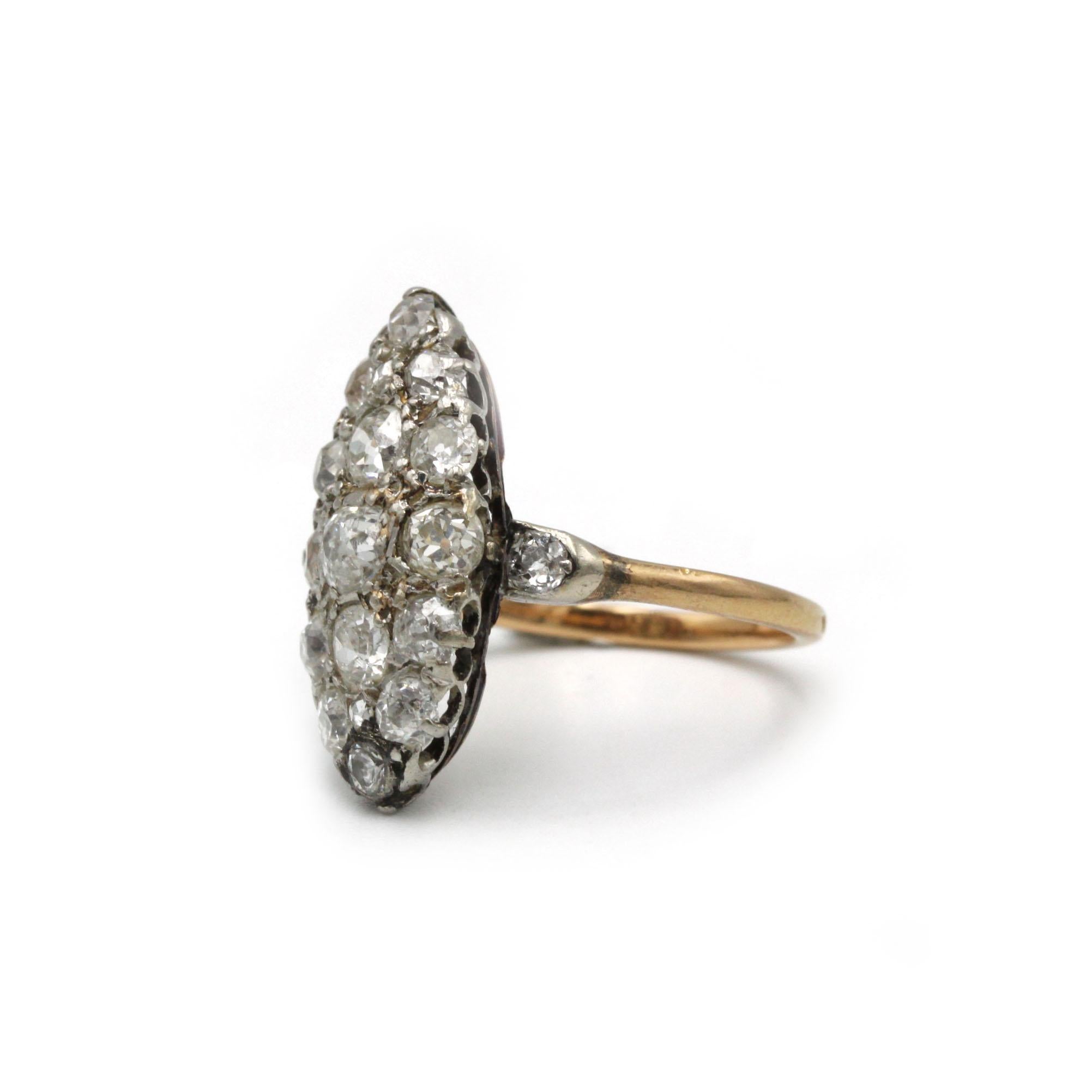 Victorien Bague française en diamant marquise,  Or jaune 18 carats 1,50 ct taille ancienne en vente