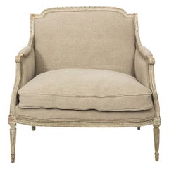 French Louis XVI Style Marquise Loveseat in Natural Linen