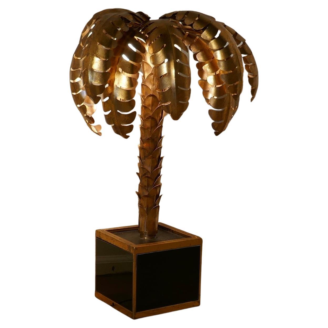 French Mason Jansen Style Palm Tree Tole Ware Table Lamp     For Sale